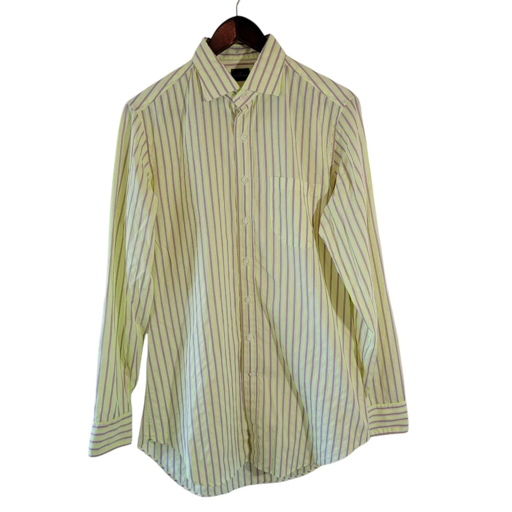SID MASHBURN Yellow Brown Striped Button-Up Shirt Mens Sz M Quite Luxury Office